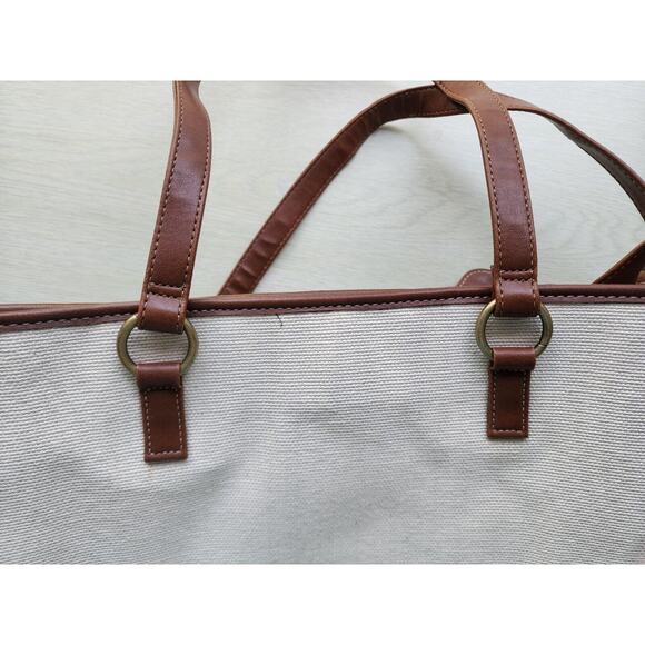 PURSE-COLDWATER CREEK-Beige-Faux Brown Leather-Short Shoulder Strap-Snap Closure - Picture 6 of 16